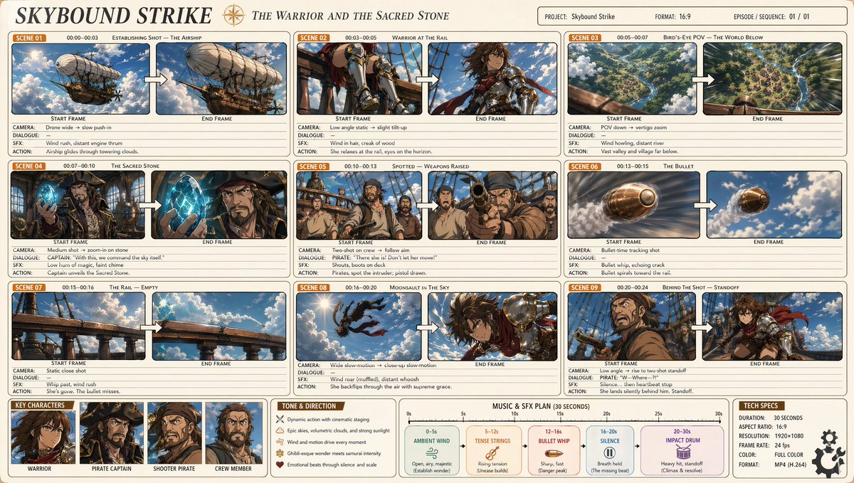 Professional Anime Cinematic Storyboard AI image template preview