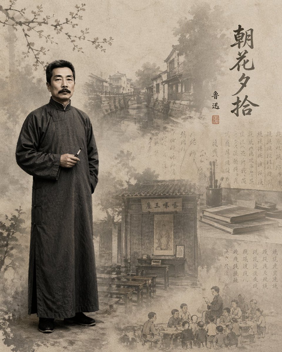 Lu Xun Literature Themed Illustration AI image template preview
