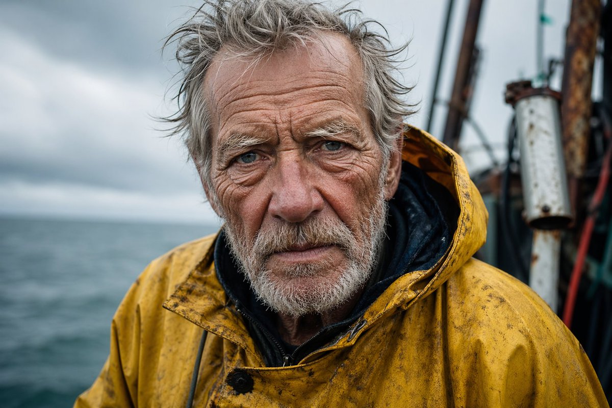 Detailed Elderly Fisherman Portrait AI image template preview
