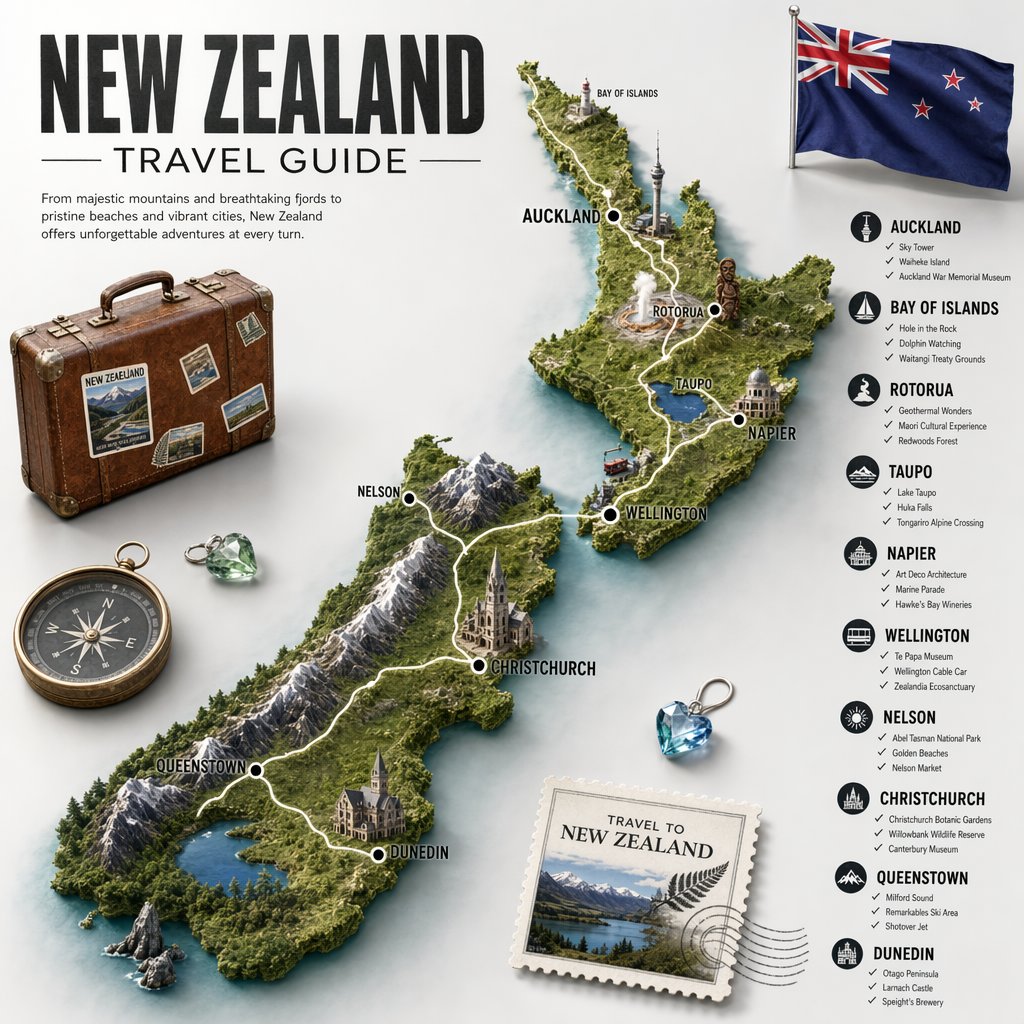 New Zealand Travel Guide Poster AI image template preview