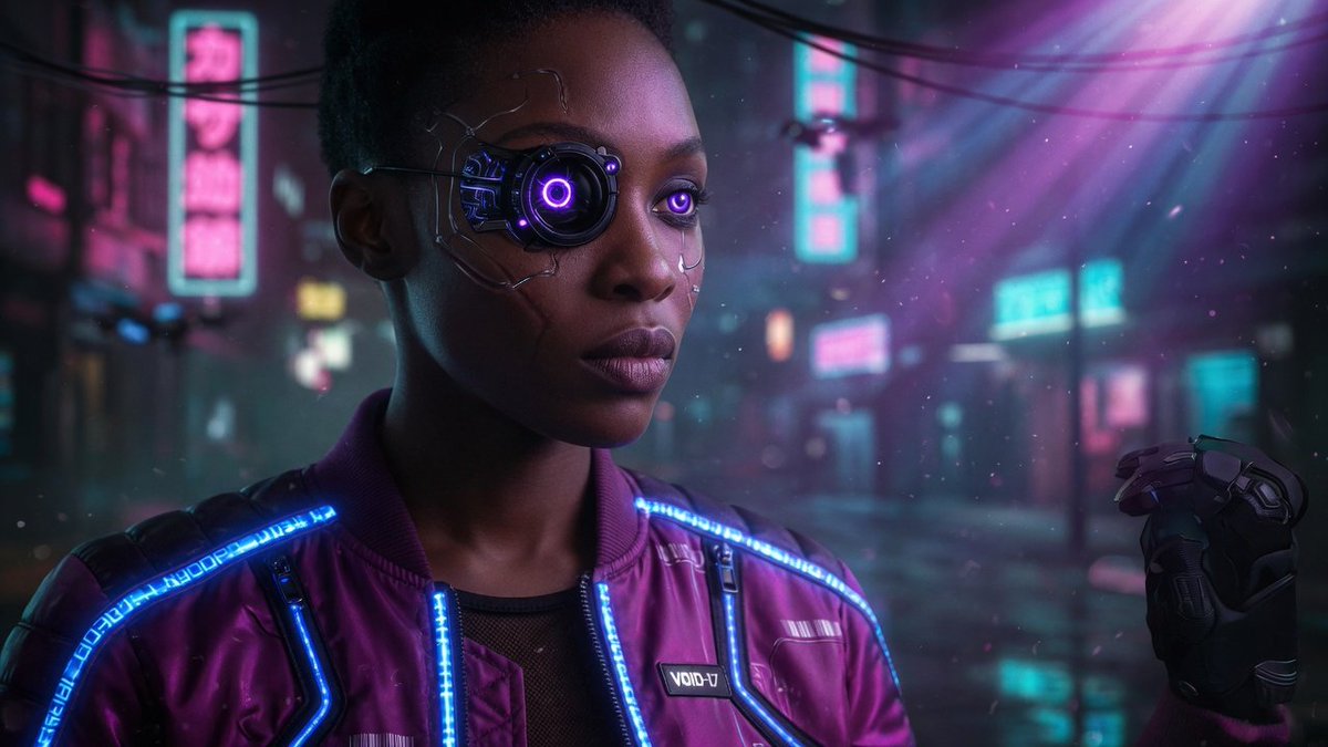 Cinematic Cyberpunk Woman Portrait example 2