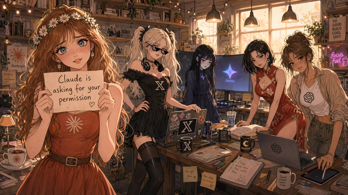 Anime AI Studio Girls at Sunset AI image template preview