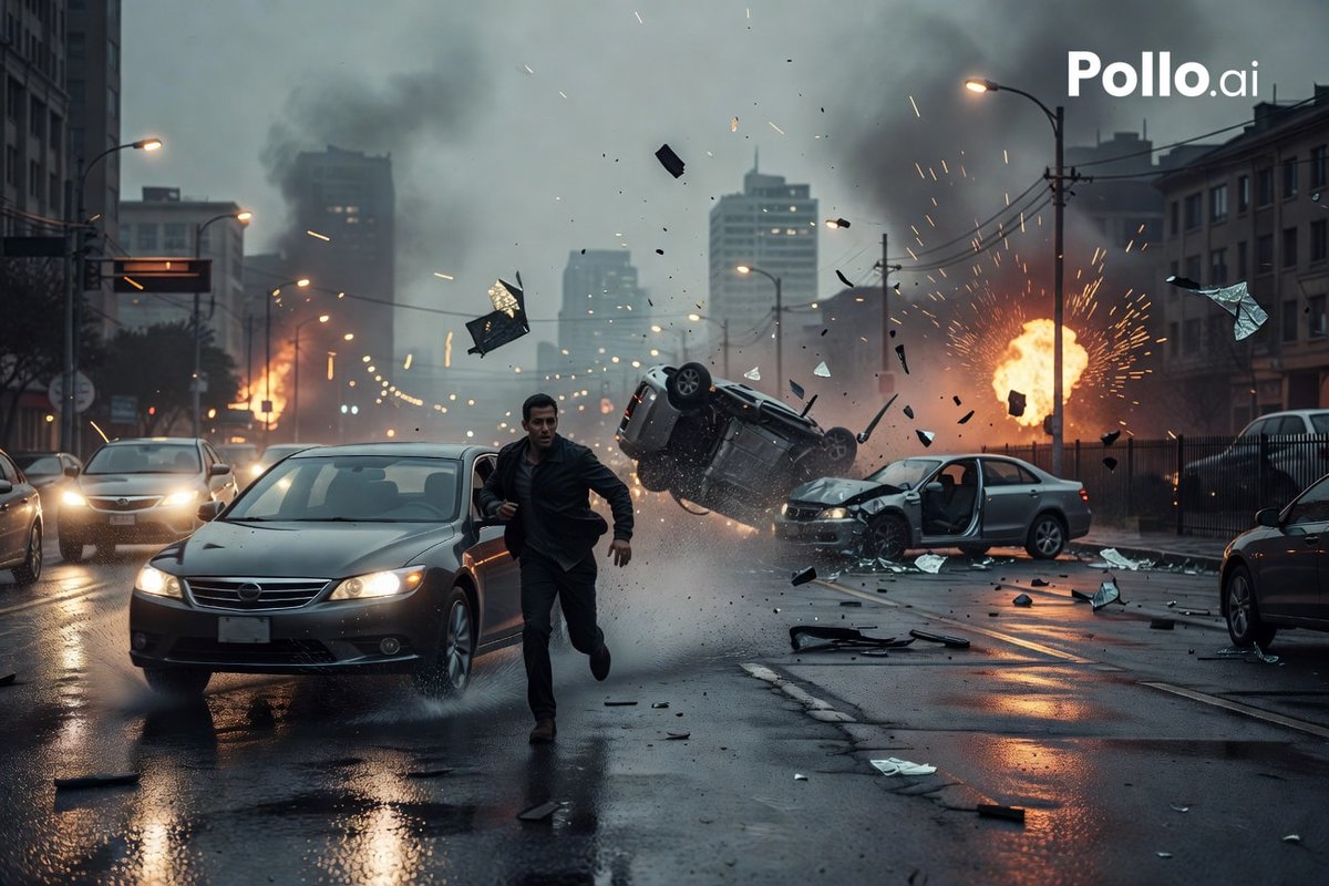 Cinematic City Crash Explosion AI image template preview