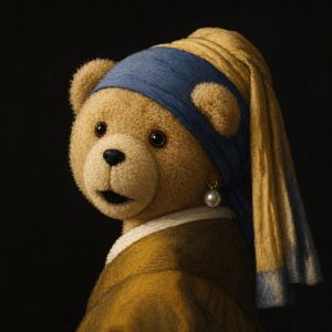 Teddy Bear with a Pearl Earring AI image template preview