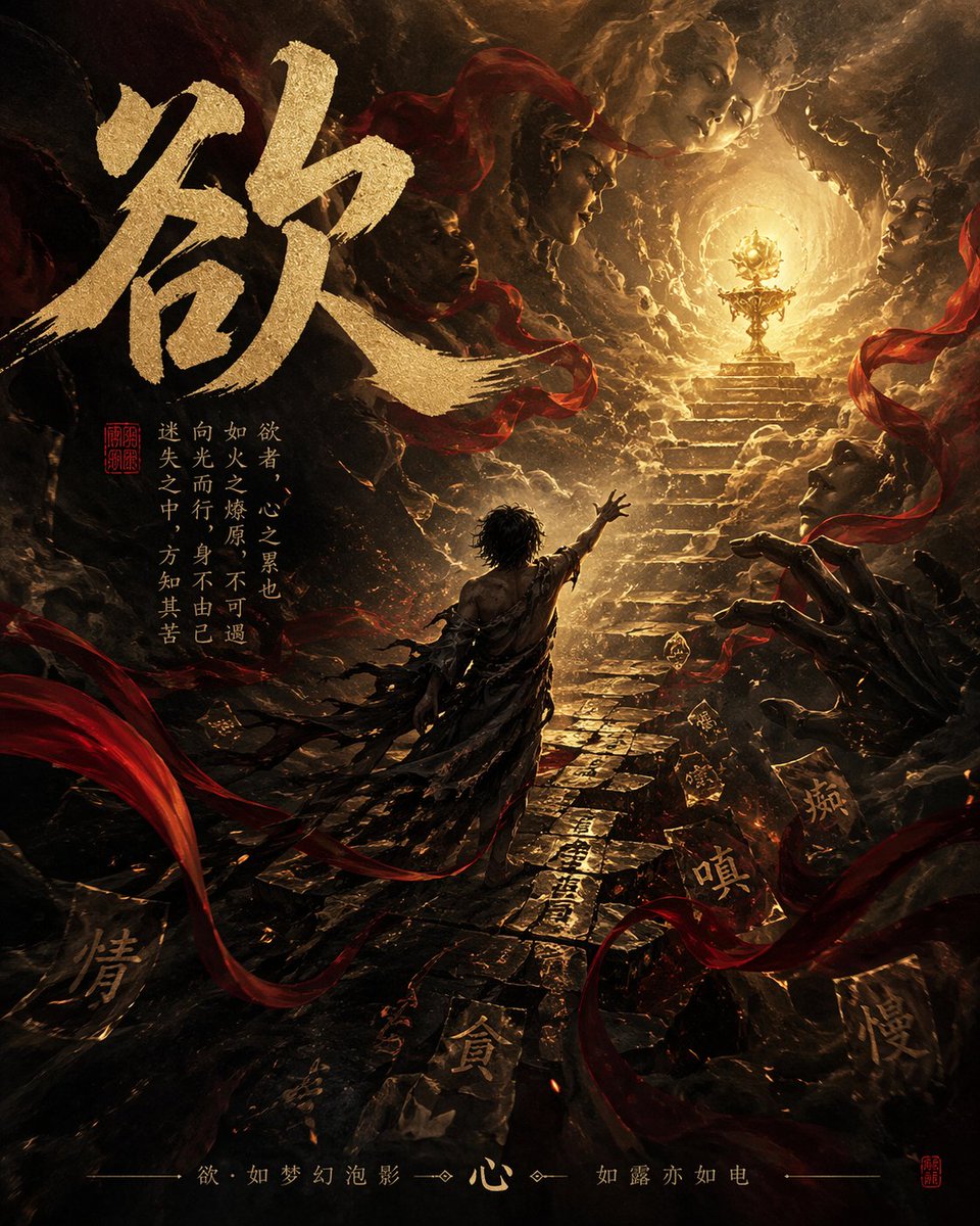 Dark Chinese Fantasy Desire Poster AI image template preview