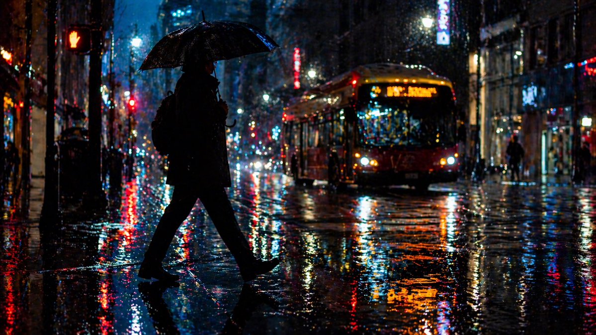 Rainy Night City Crossing AI image template preview