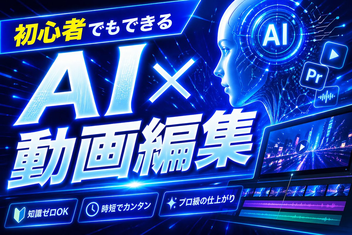 Neon Blue AI Video Editing Thumbnail AI image template preview