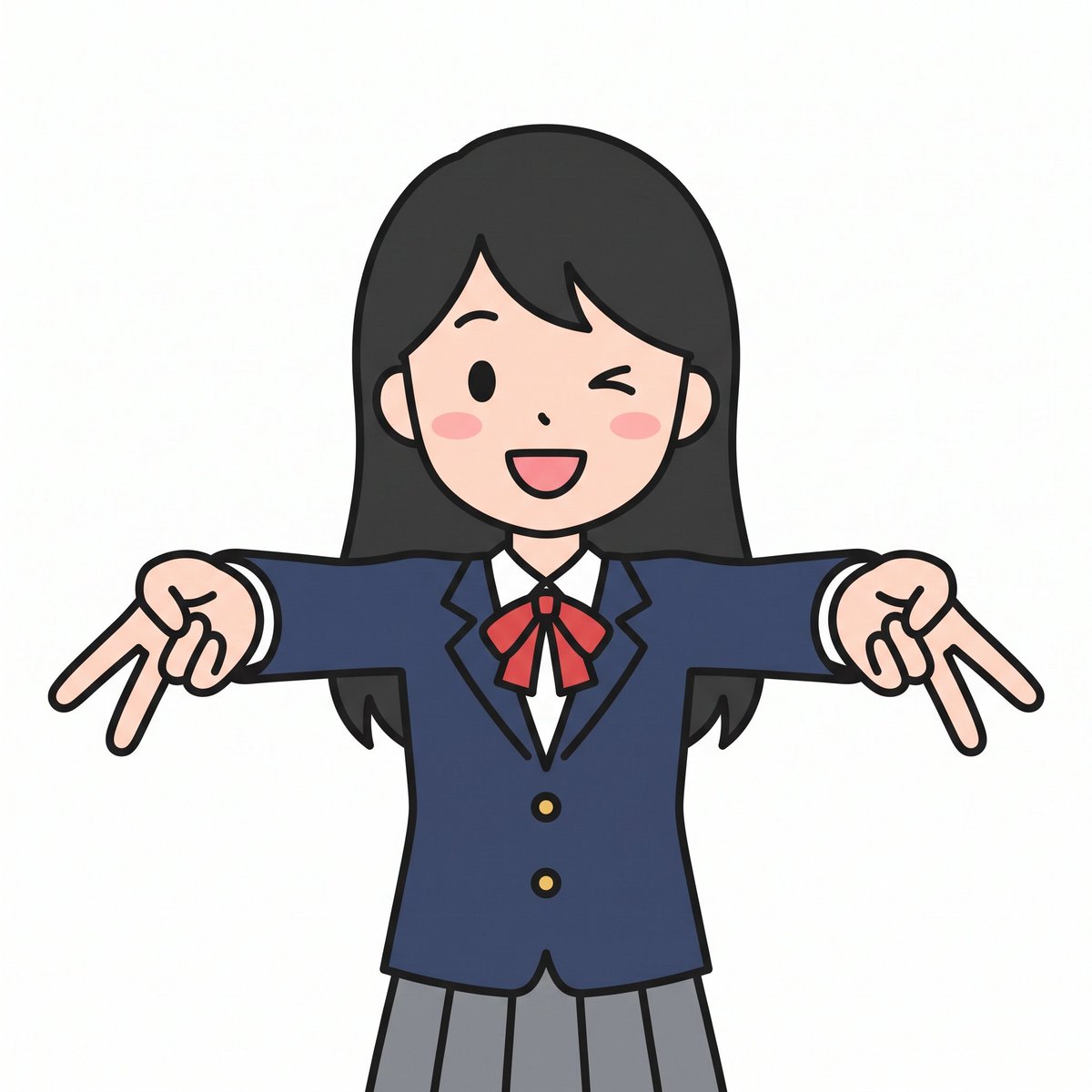 Cute Winking Schoolgirl Peace Sign AI image template preview