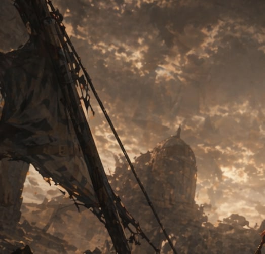 Post-Apocalyptic Ruins at Dusk AI image template preview