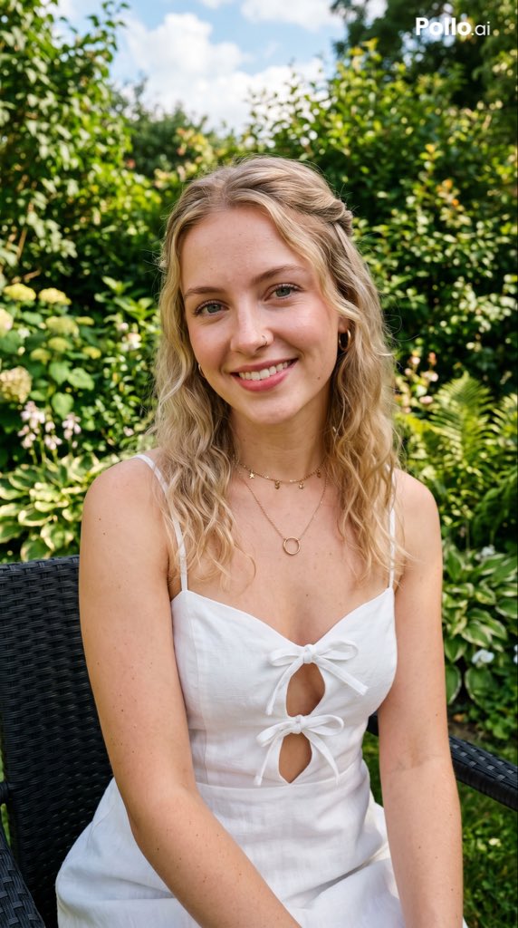 Garden Portrait With White Summer Dress AI image template preview