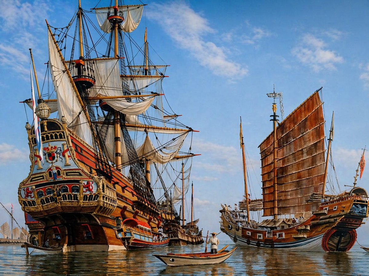 Historic Galleon and Chinese Junk AI image template preview