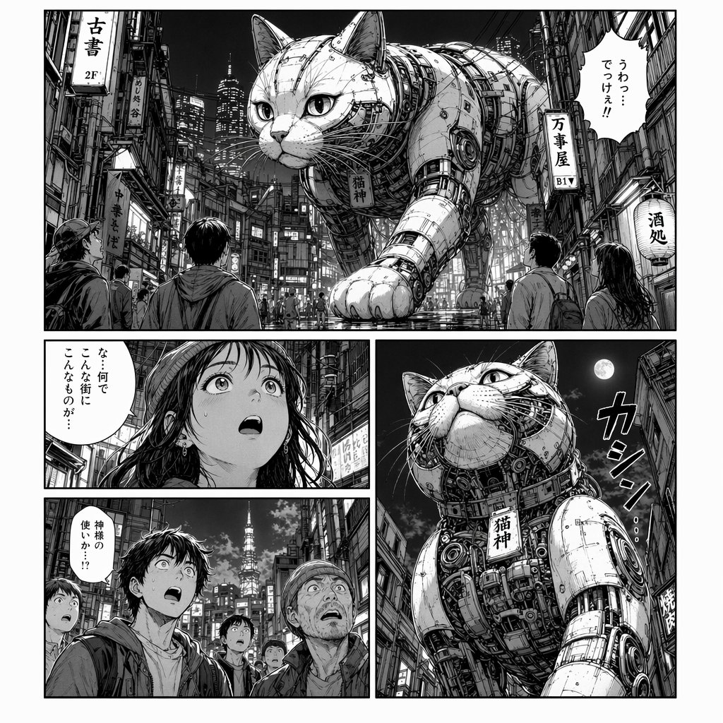 Cyberpunk Manga Page of a Giant Robot Cat AI image template preview