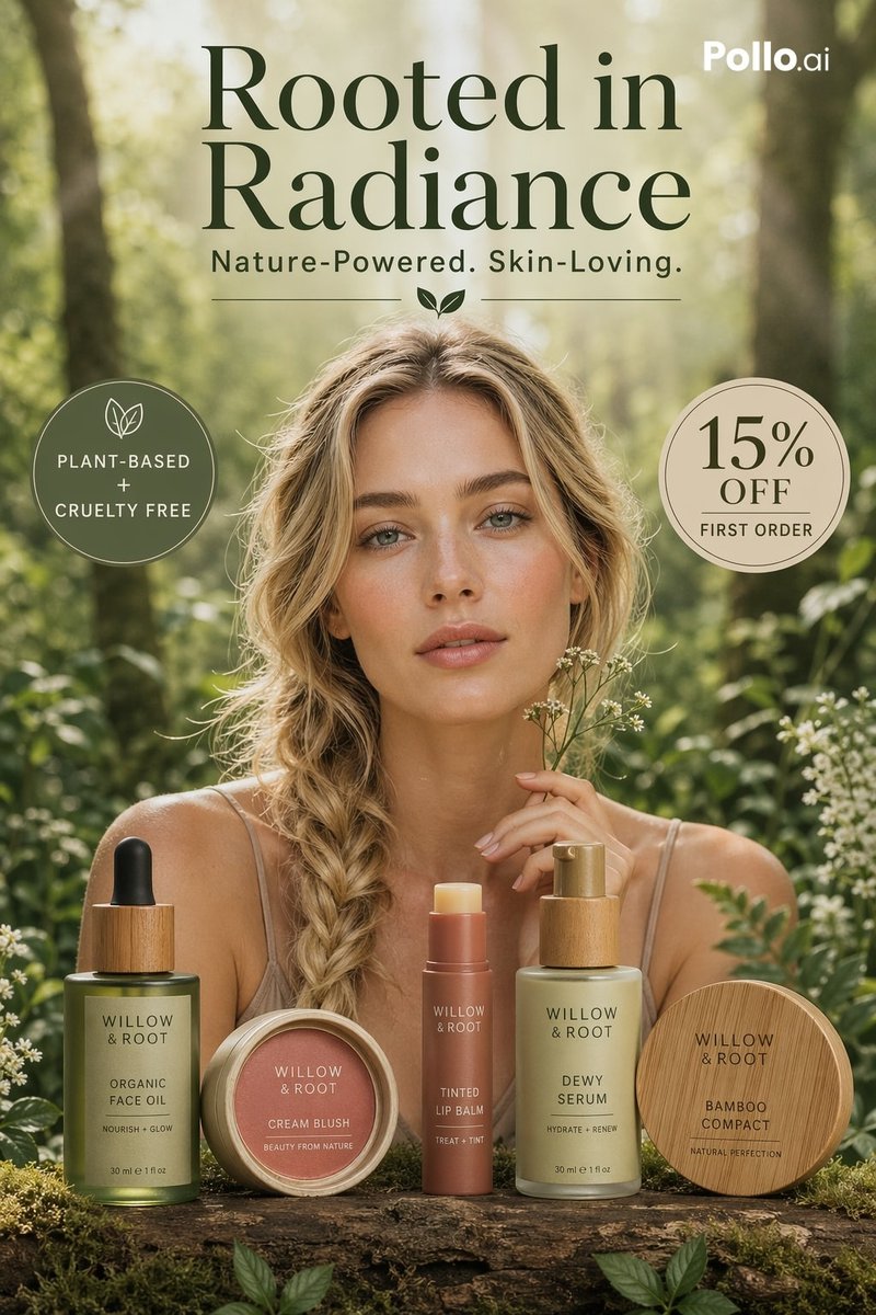 Luxury Botanical Skincare Forest Ad AI image template preview