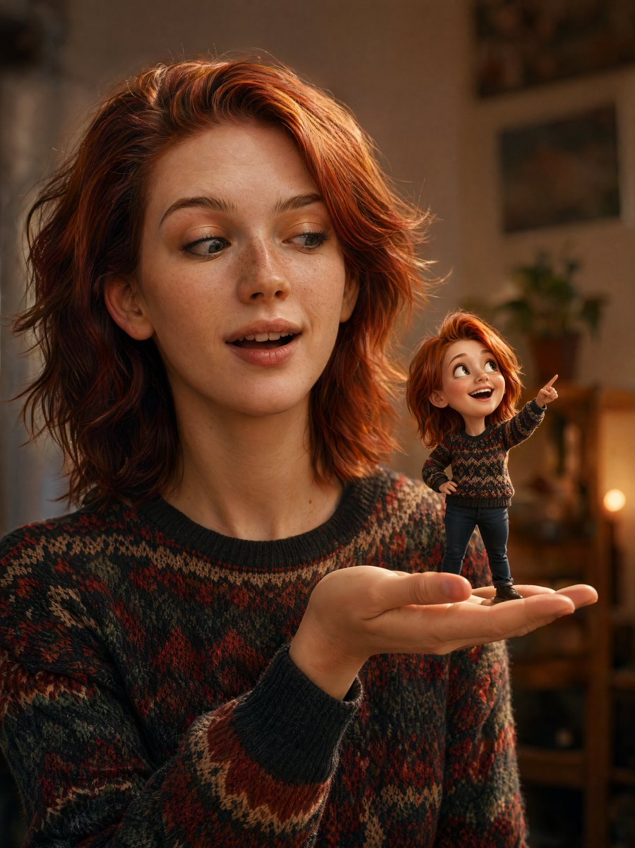 Cinematic Portrait with 3D Mini Character AI image template preview