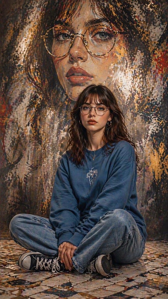 Artistic Portrait with Mural Background AI image template preview
