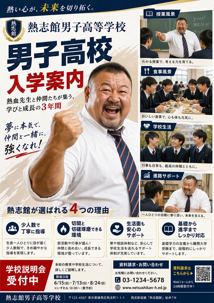 Japanese Boys High School Admissions Poster AI image template preview