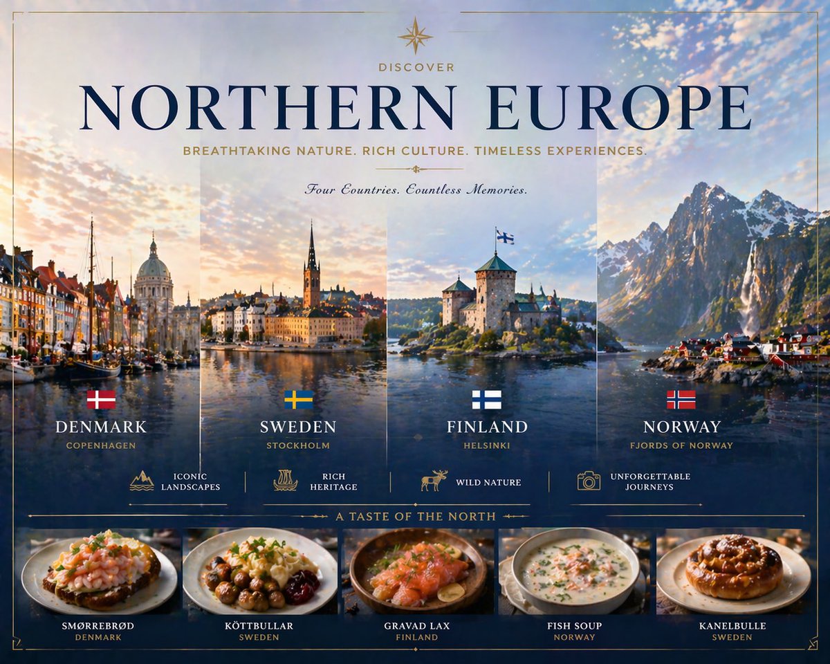 Luxury Northern Europe Travel Poster AI image template preview