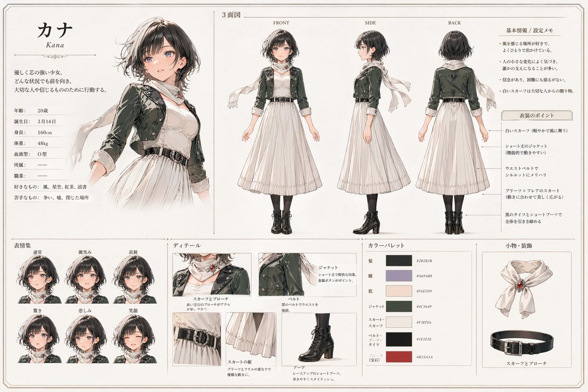 Kana Anime Character Reference Sheet AI image template preview