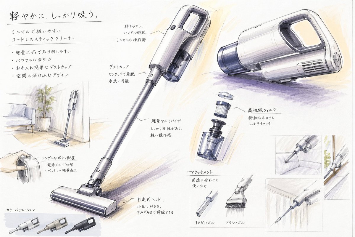 Japanese Vacuum Design Sketch Board AI image template preview