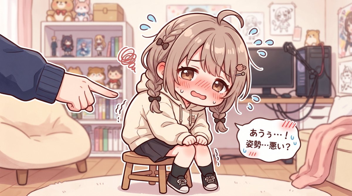 Embarrassed Anime Girl on Tiny Stool AI image template preview