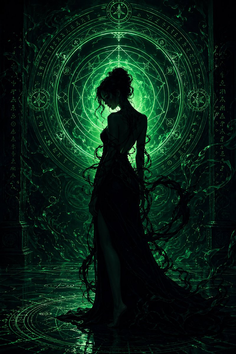 Emerald Dark Sorceress Ritual AI image template preview