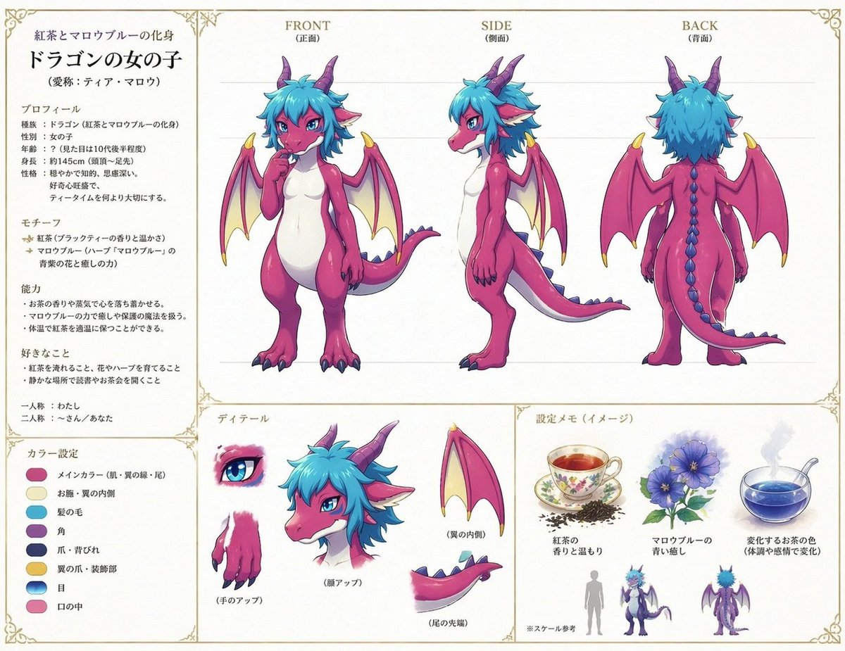 Anime Dragon Girl Reference Sheet AI image template preview