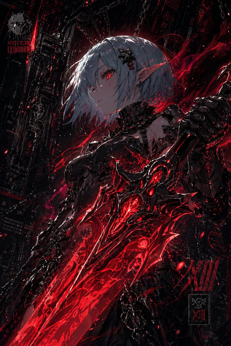 Dark Cyber Elf With Crimson Blade AI image template preview