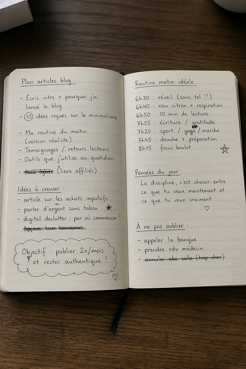 Open Notebook with French Handwritten Plans AI image template preview