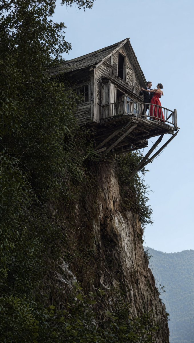 Dancing Couple on Cliffside House AI image template preview