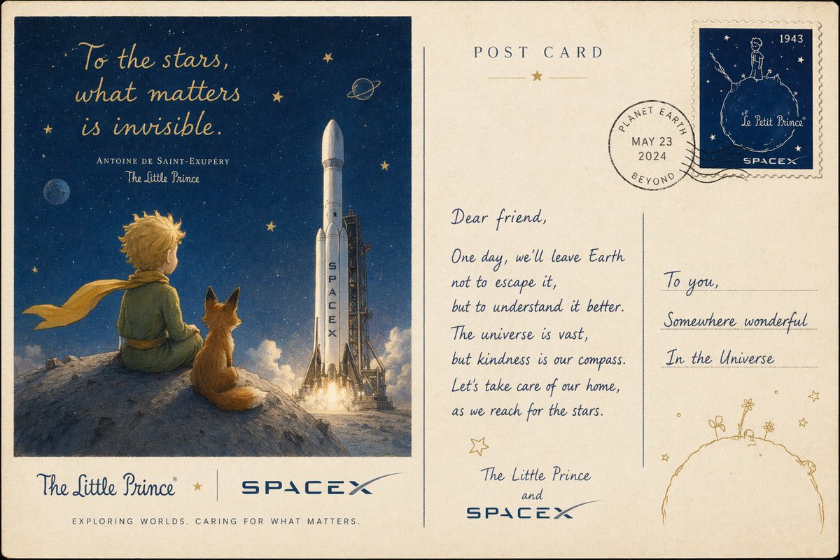 Vintage Little Prince Space Postcard AI image template preview