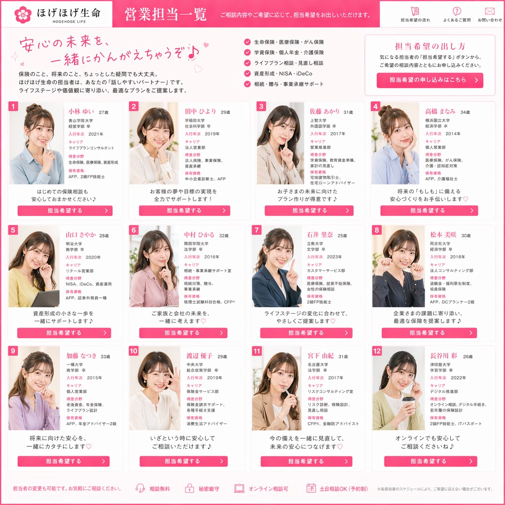 Japanese Insurance Staff Directory Mockup AI image template preview