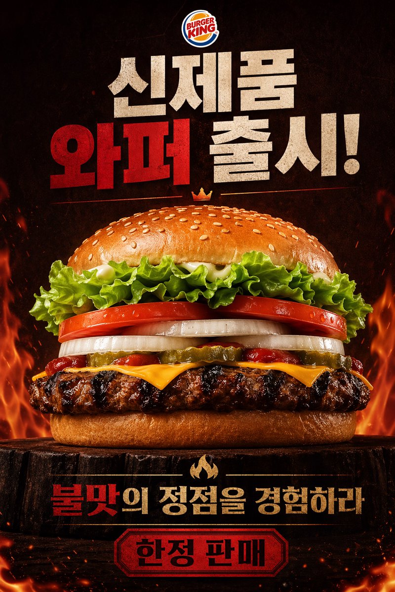 Fiery Burger King Whopper Poster AI image template preview