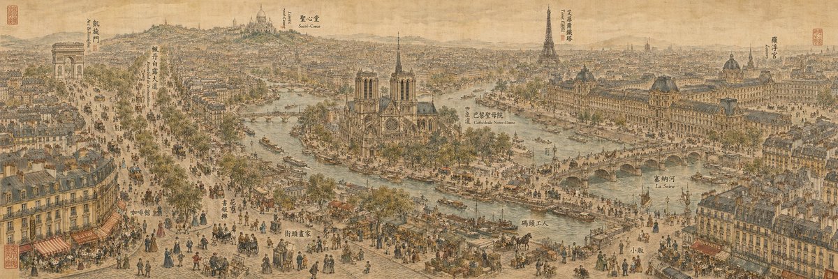 19th Century Paris in Chinese Ink Style AI image template preview