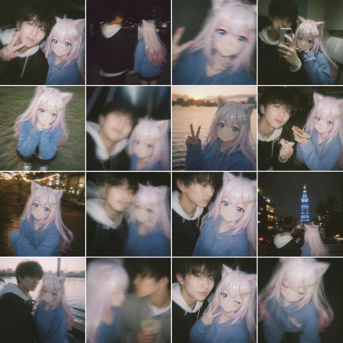 Nostalgic Shaky Film Couple Selfies AI image template preview