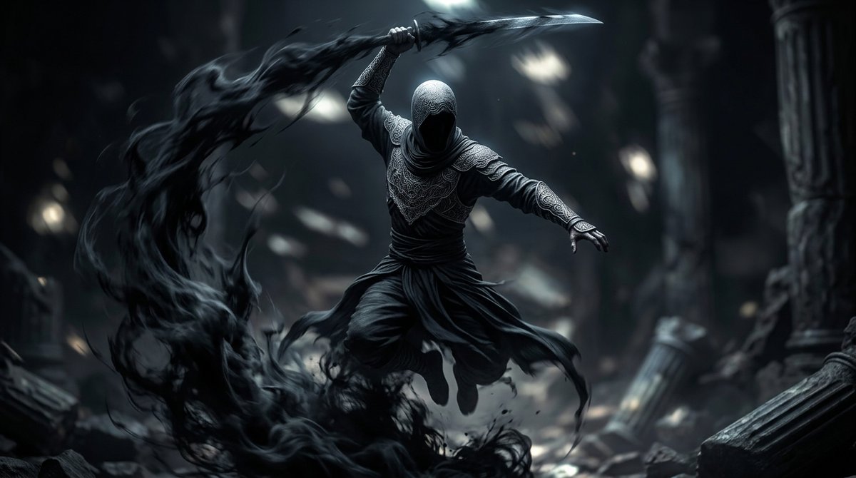 Shadow Assassin in Ruined Temple AI image template preview