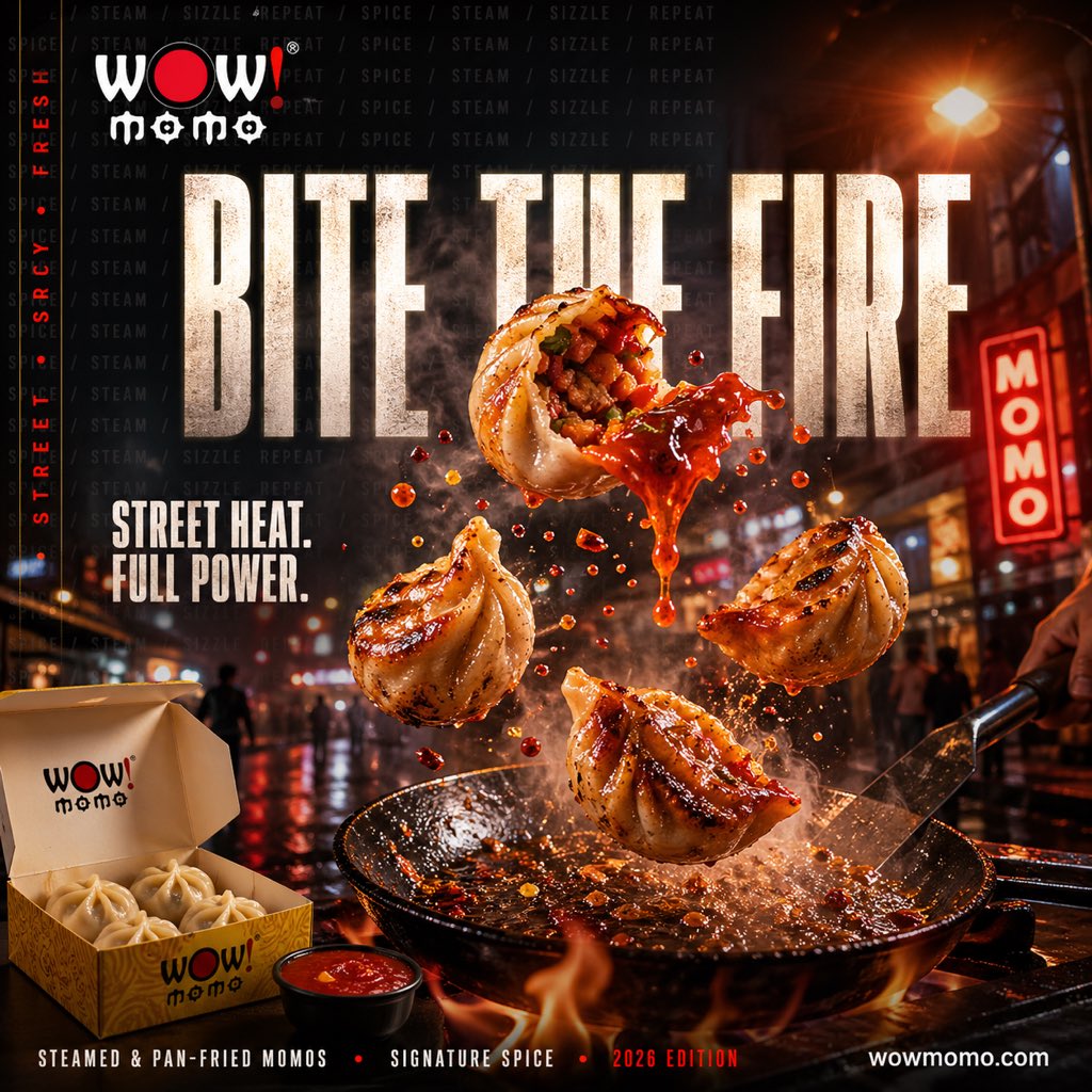 Cinematic Fiery Momo Street Food Ad AI image template preview