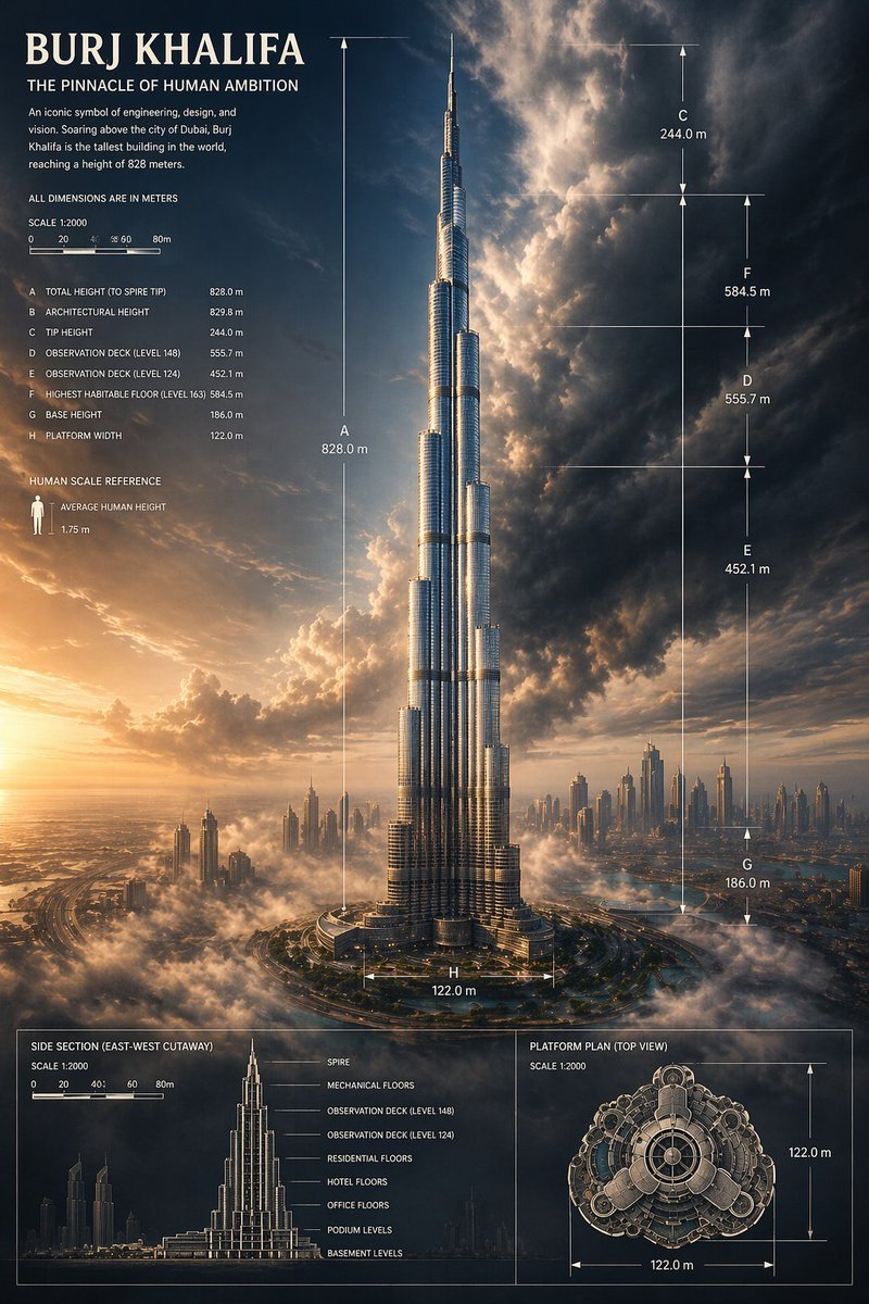 Burj Khalifa Epic Infographic Poster AI image template preview