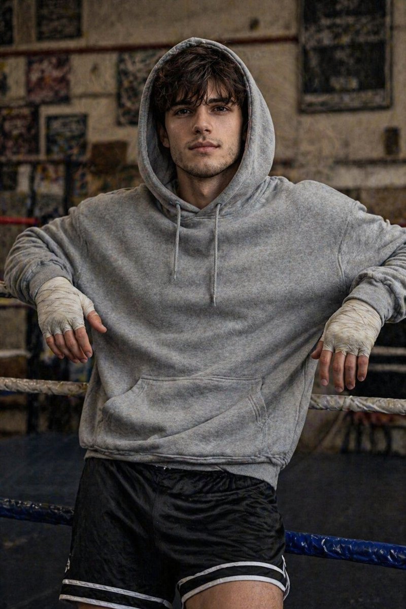 Gritty Boxer Leaning on Ring Ropes AI image template preview