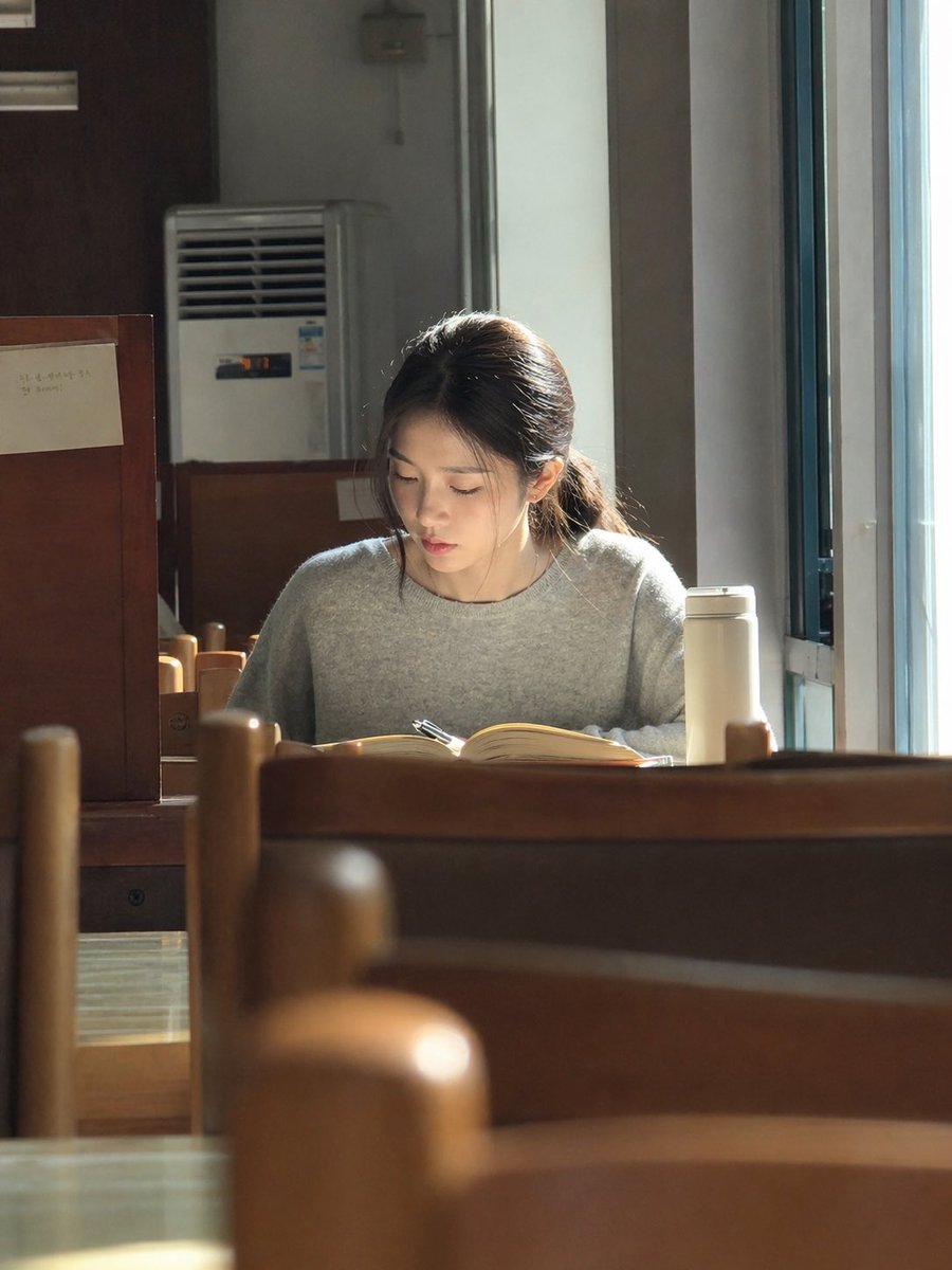 Sunlit Library Study Portrait AI image template preview