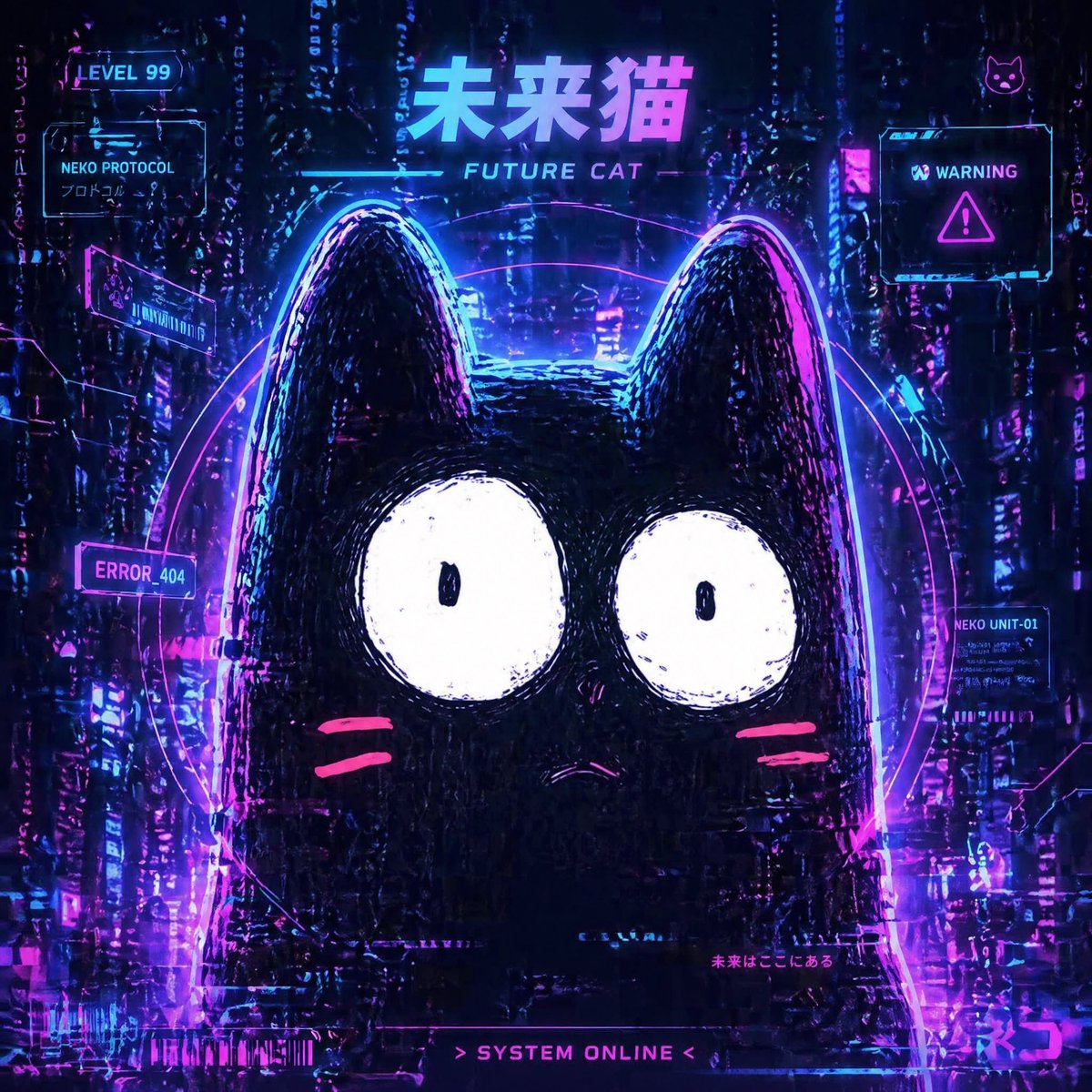 Cyberpunk Future Cat Neon Poster AI image template preview