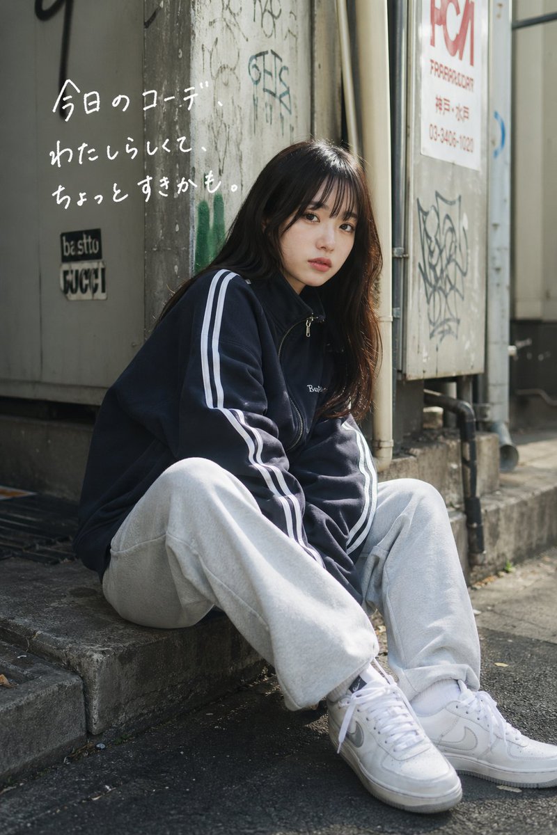 Casual Street Outfit Photo with Handwritten Text AI image template preview