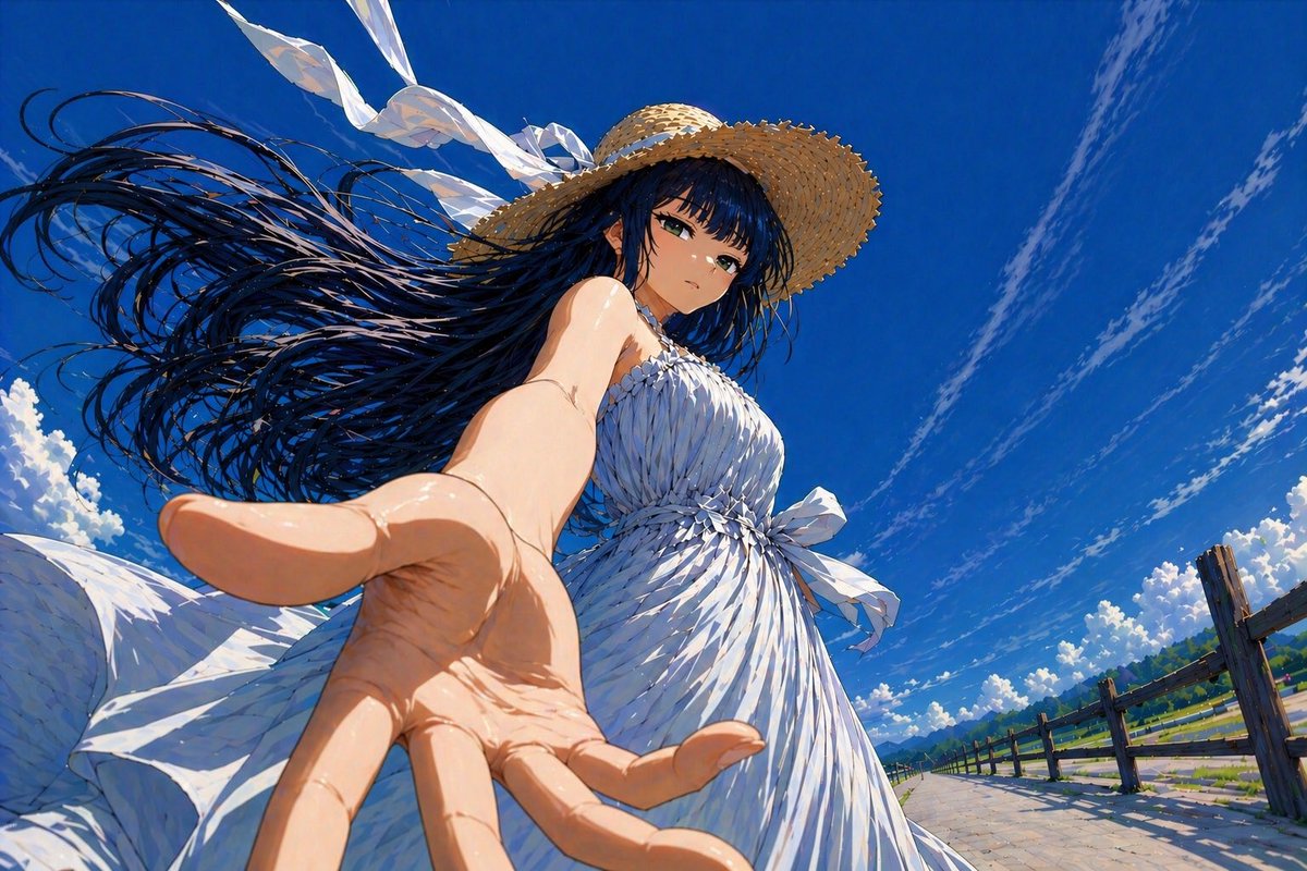 Low-Angle Anime Summer Hand Reach AI image template preview