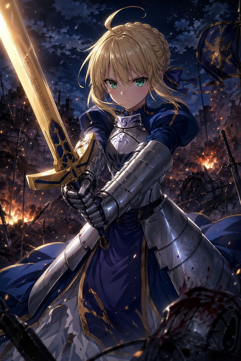 Anime Knight King on Burning Battlefield AI image template preview