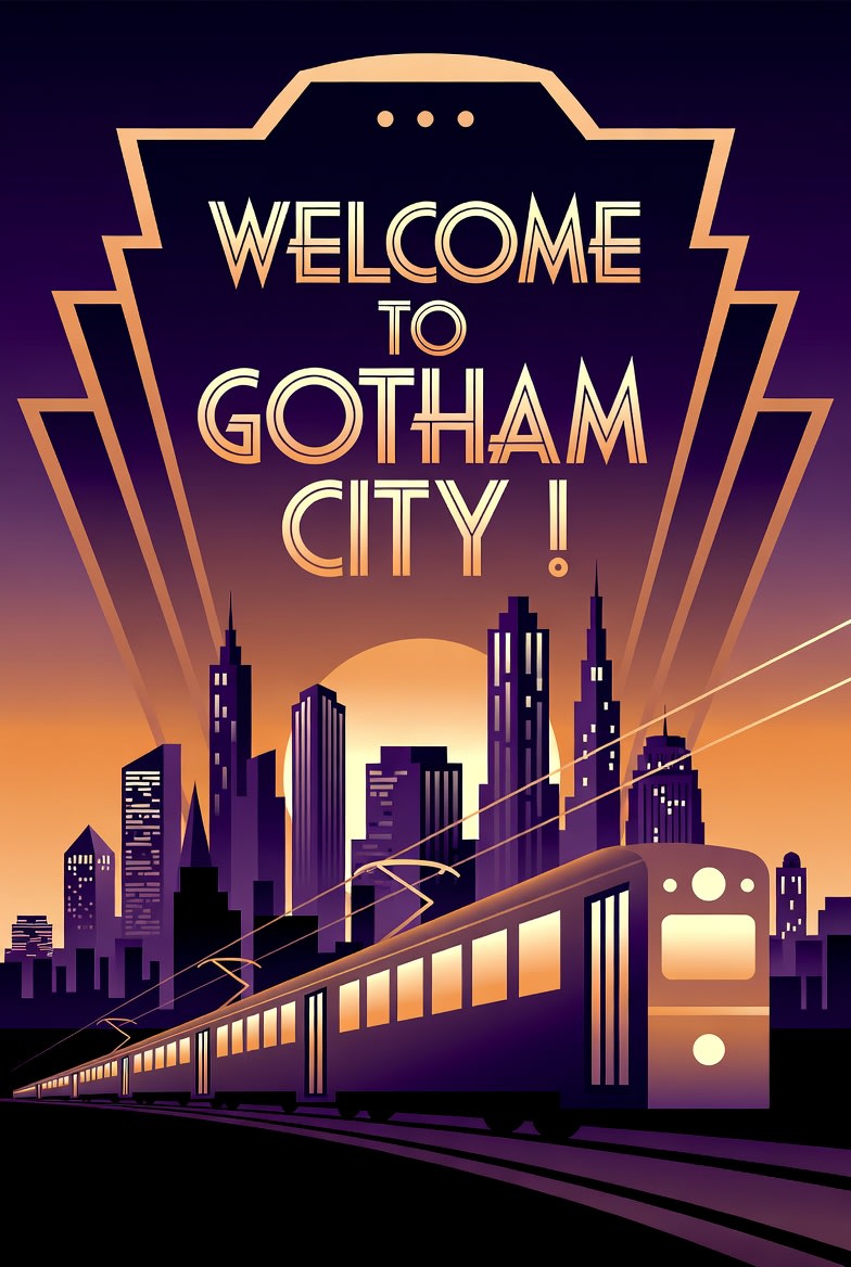 Art Deco Gotham Tram Poster AI image template preview