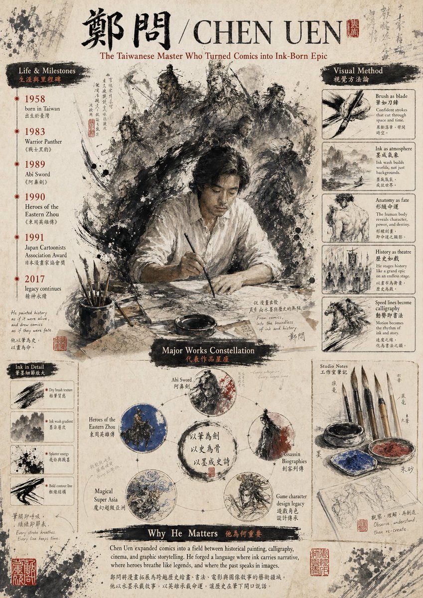 Ink-Wash Tribute Poster for Chen Uen AI image template preview