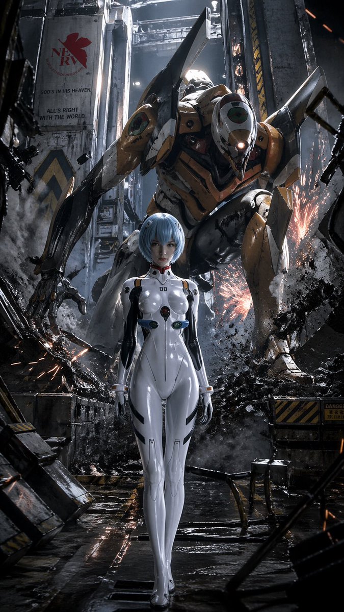 Evangelion-Inspired Mecha Hangar Poster AI image template preview