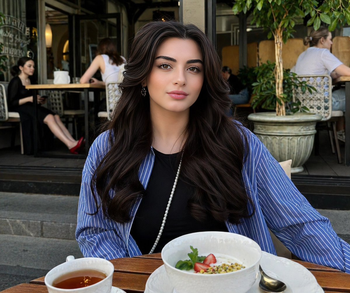 Lifestyle Portrait at Outdoor Café AI image template preview