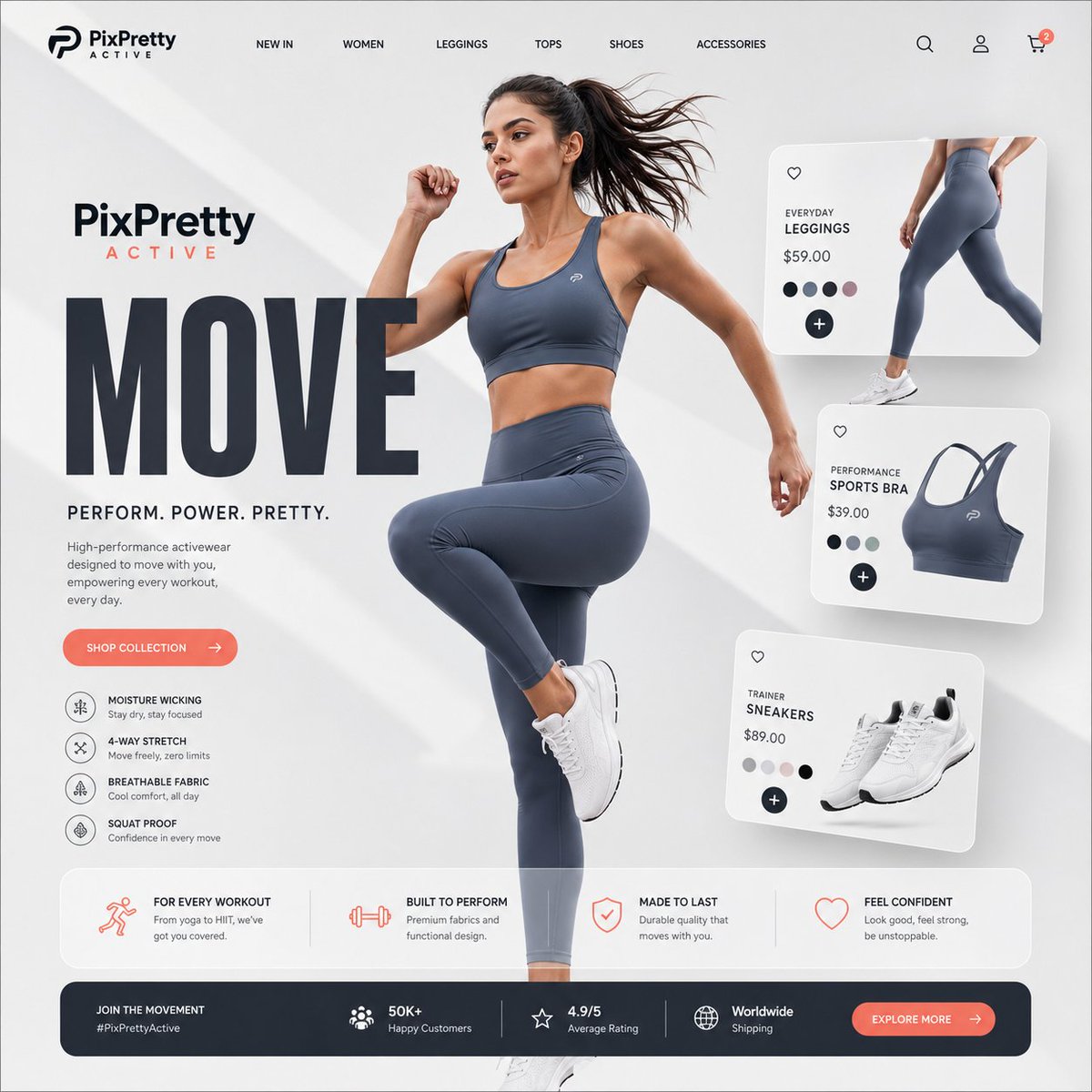 Premium Activewear Landing Page AI image template preview