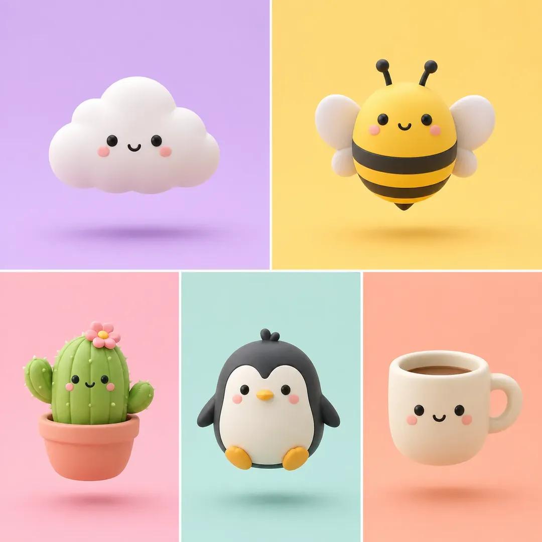 Minimalist 3D Clay Render AI image template preview