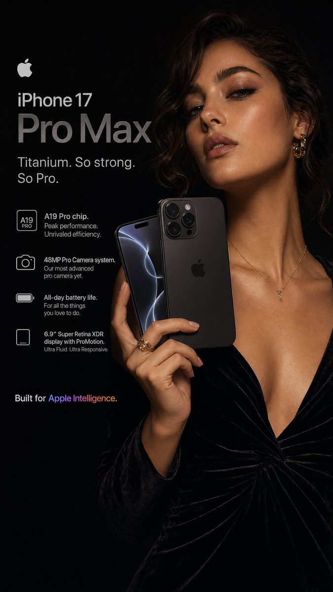 Hyperrealistic iPhone 17 Pro Max Ad AI image template preview